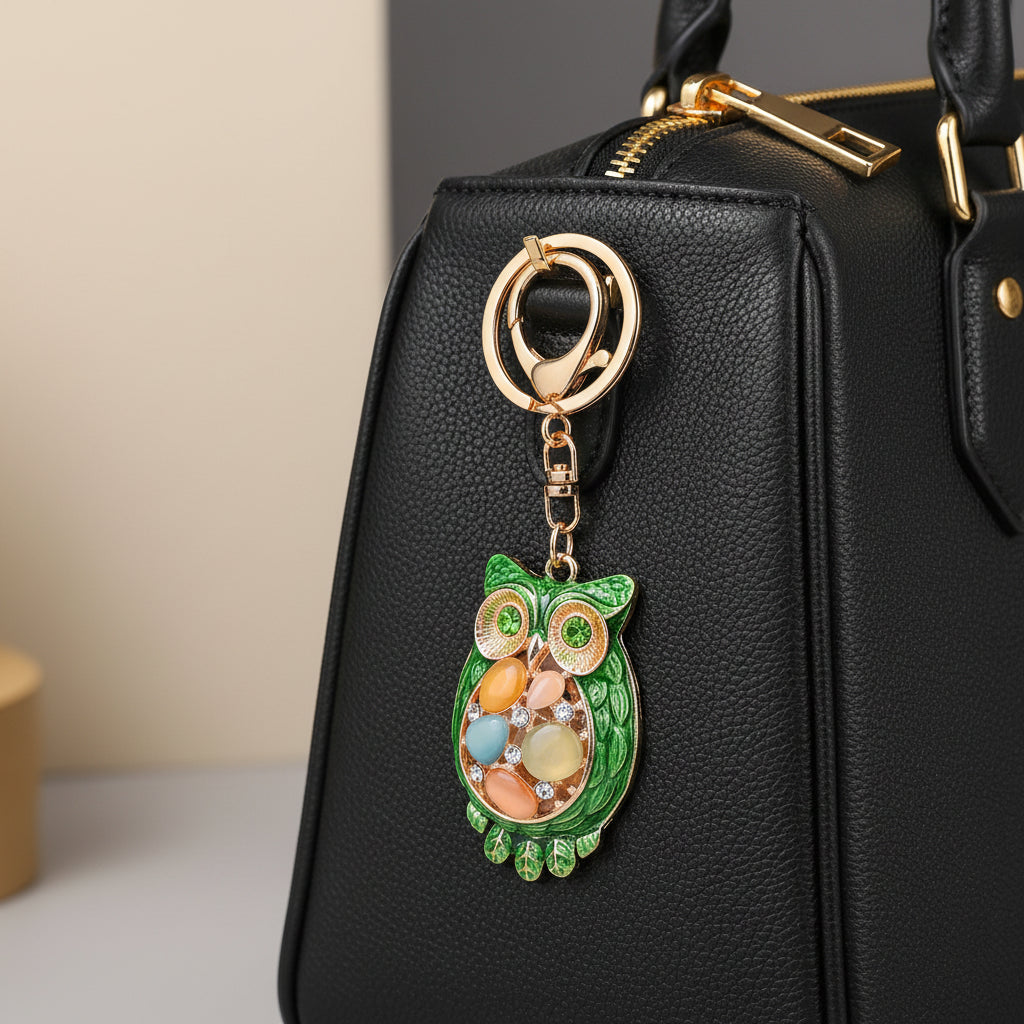 Owl shaped keychain Green