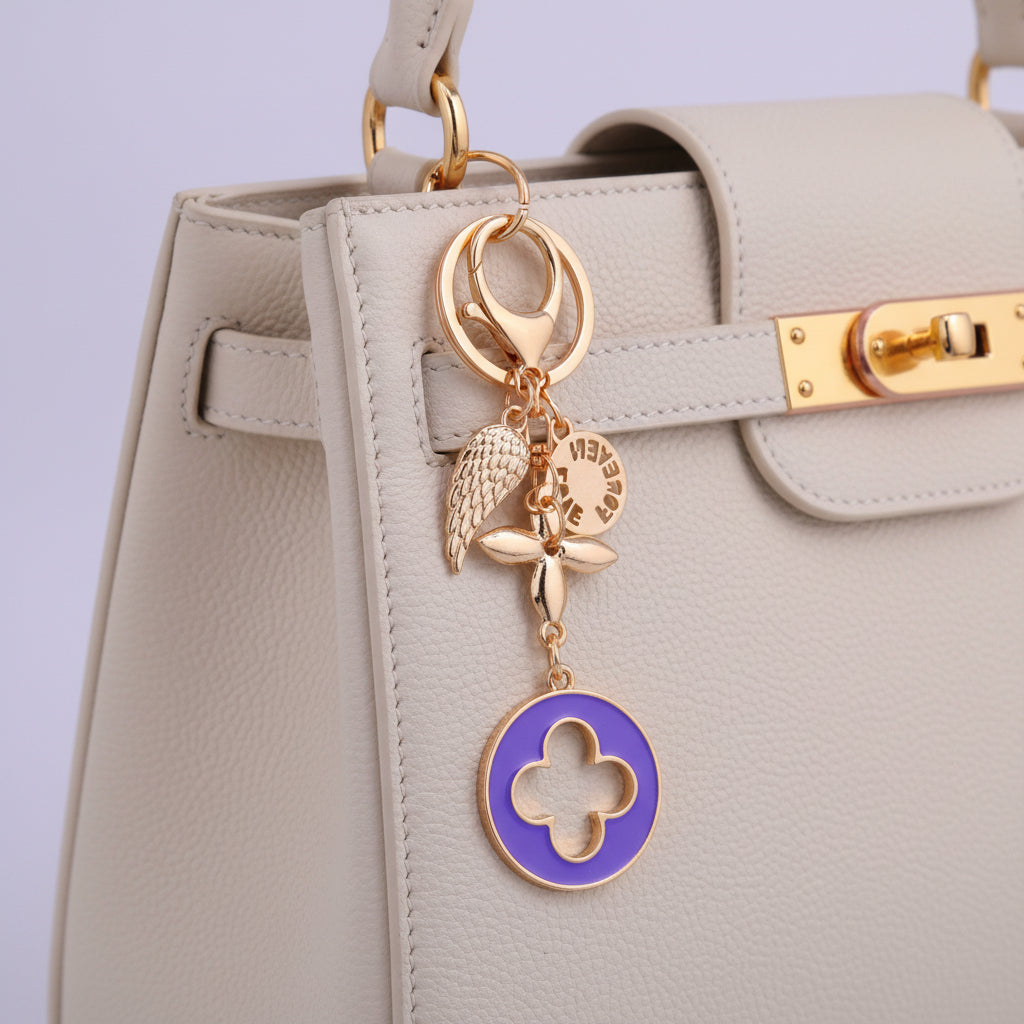 Charm Flower Crystal Rhinestone Keychain Brown