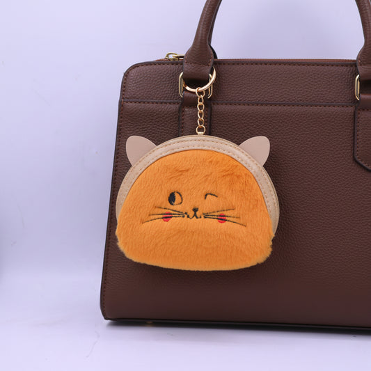 Cat Face small bag keychain Brown