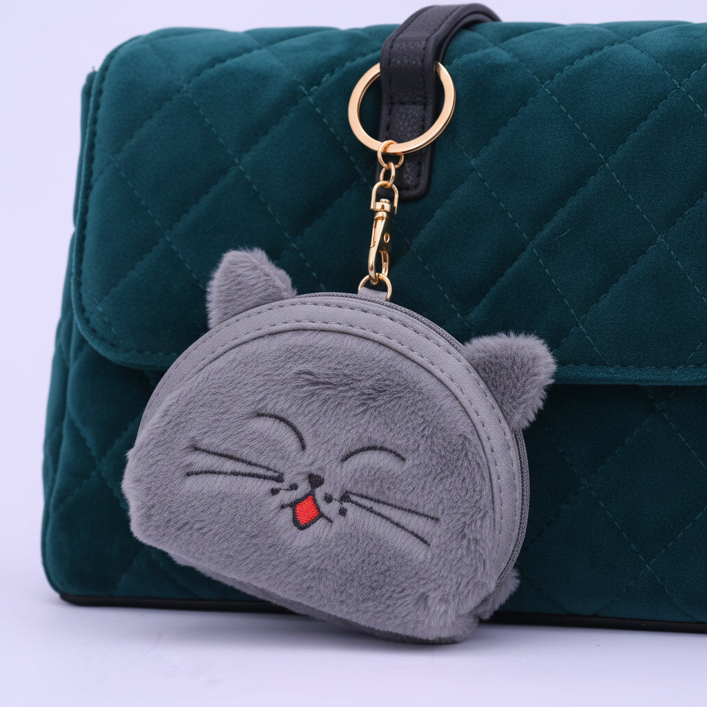 Cat Face small bag keychain Gray