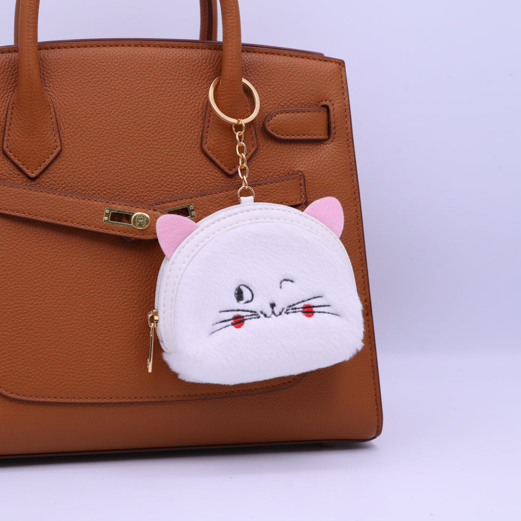 Cat Face small bag keychain White
