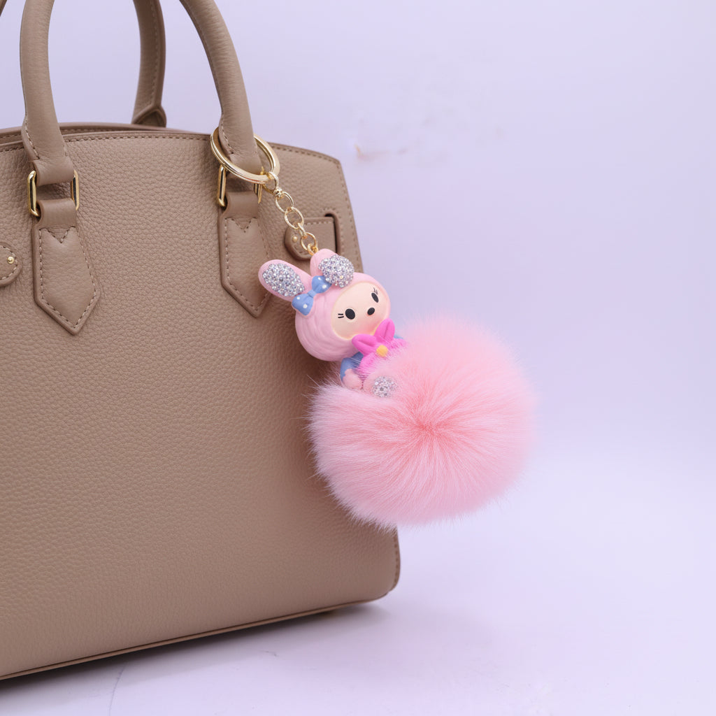 Bunny Fur Keychain Pink