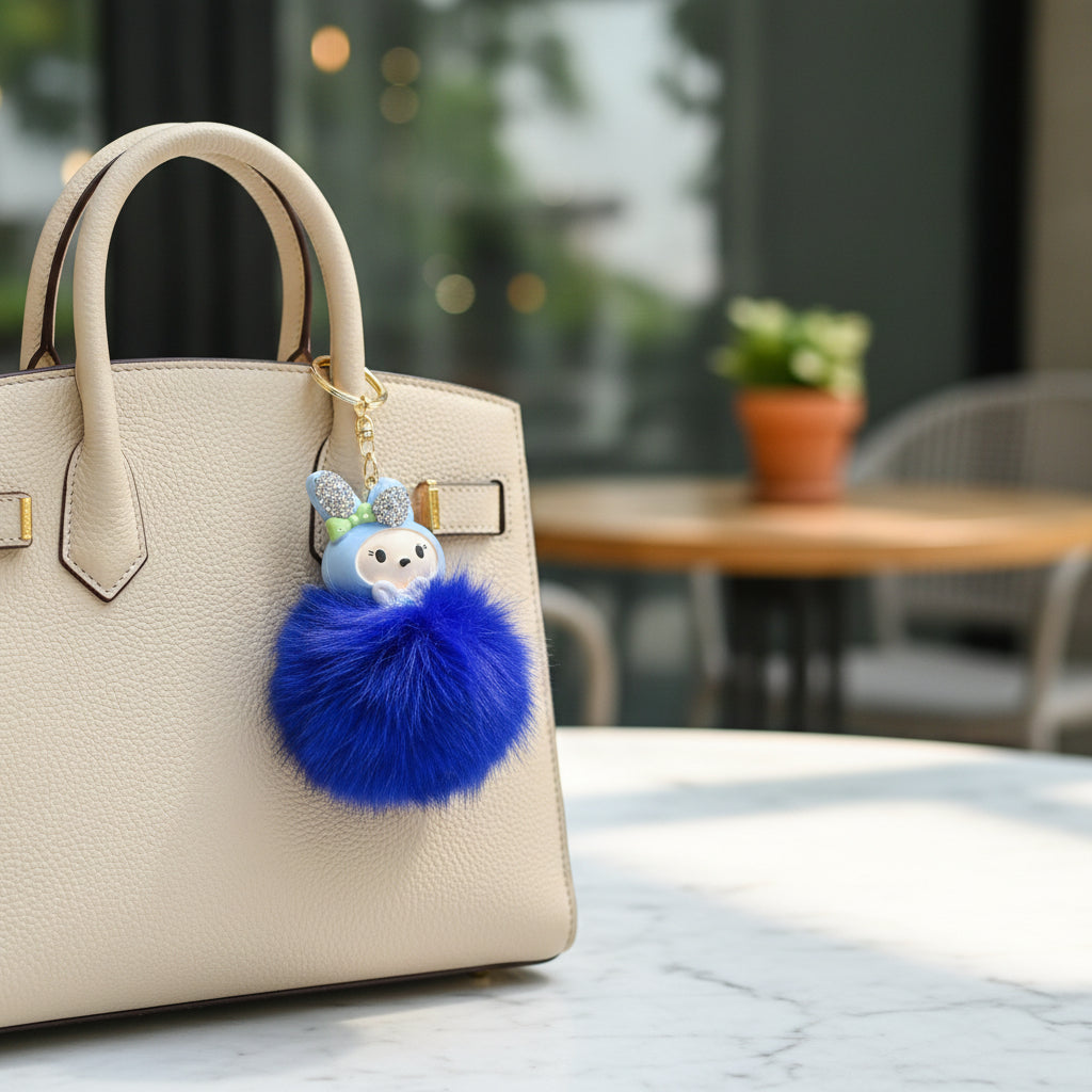 Bunny Fur Keychain Blue