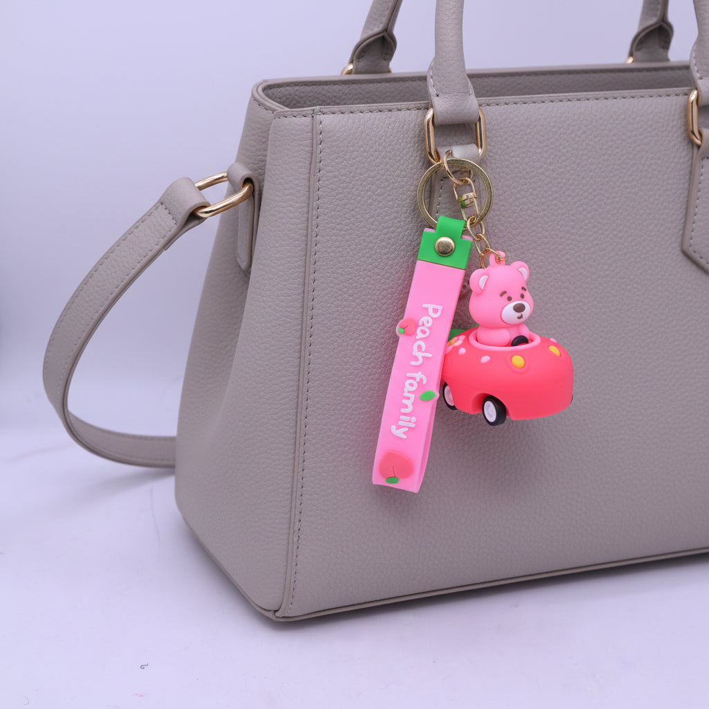 Peach Family Bear Car Keychain