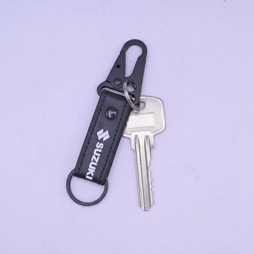 Leather Metal Hook Keychain Suzuki Black