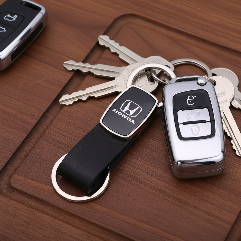 Metal Clip Leather Keychain Honda Black