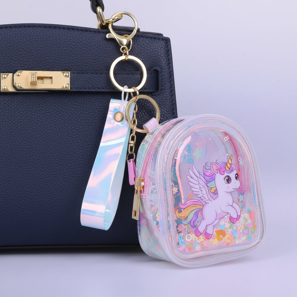 Coin Purse Key Chain Round Baby Unicorn