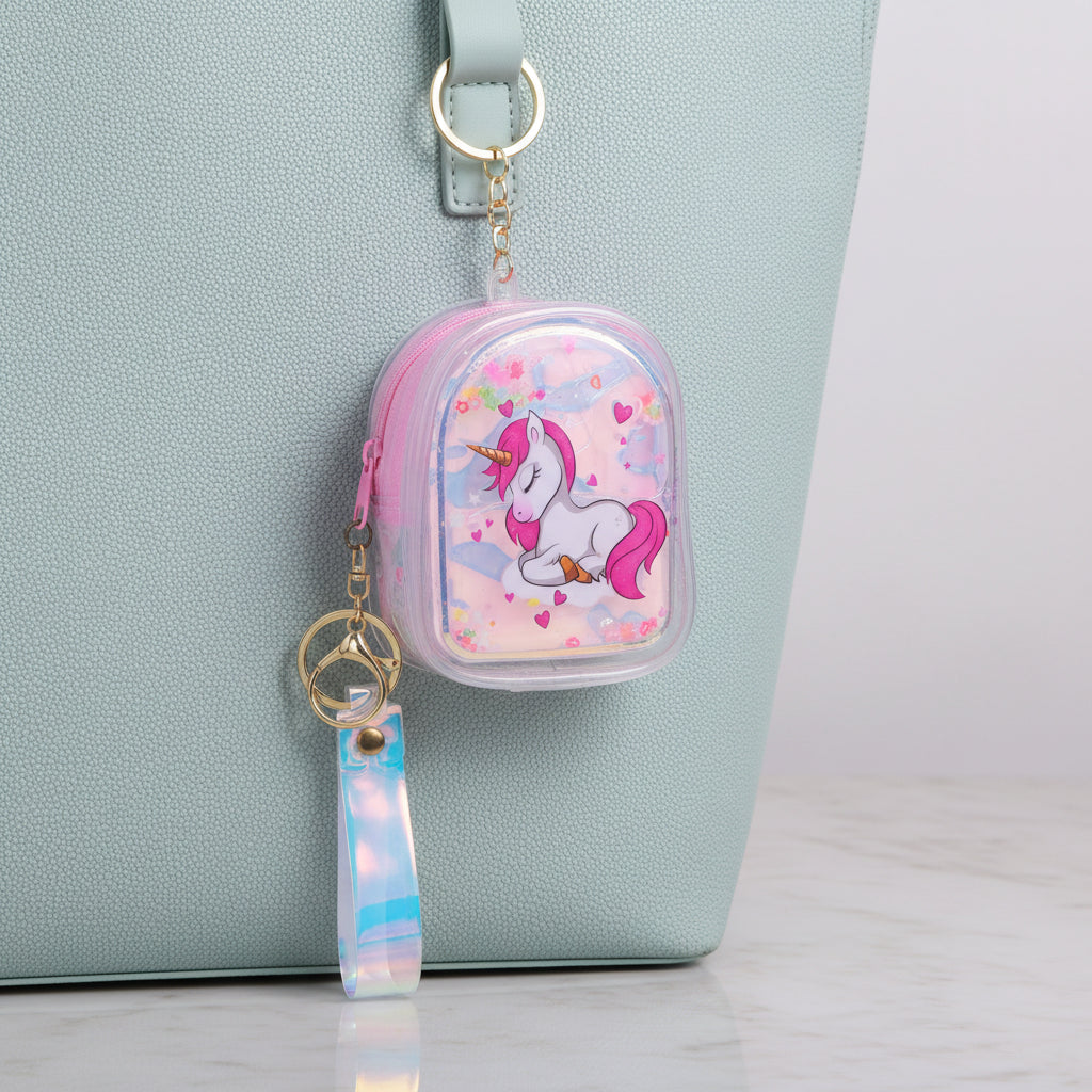 Coin Purse Key Chain Round Unicorn