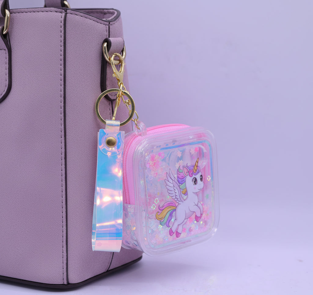 Coin Purse Key Chain Square Baby Unicorn
