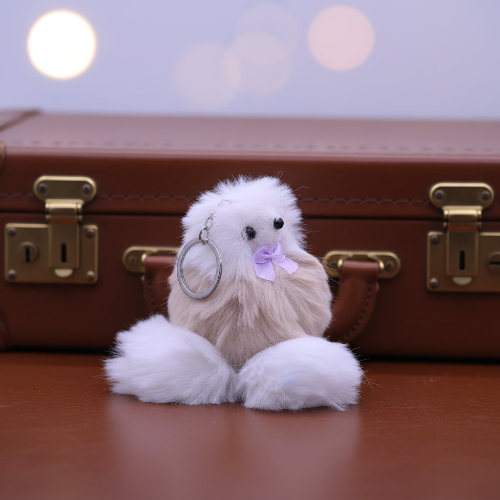 Soft Fluffy Fur Rat Keychain Beige