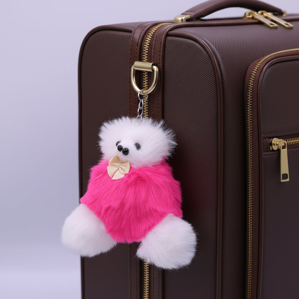 Soft Fluffy Fur Rat Keychain Pink