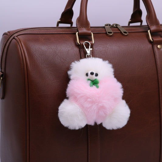 Soft Fluffy Fur Rat Keychain Pink