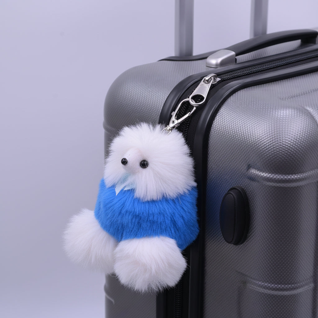 Soft Fluffy Fur Rat Keychain Blue