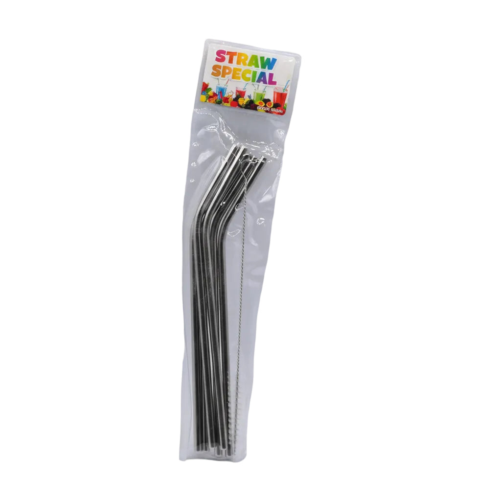 Steel Straw Silver Set 7 Pieces