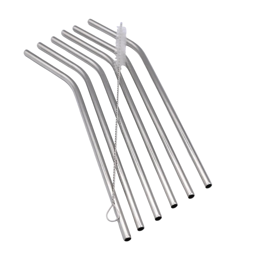 Steel Straw Silver Set 7 Pieces