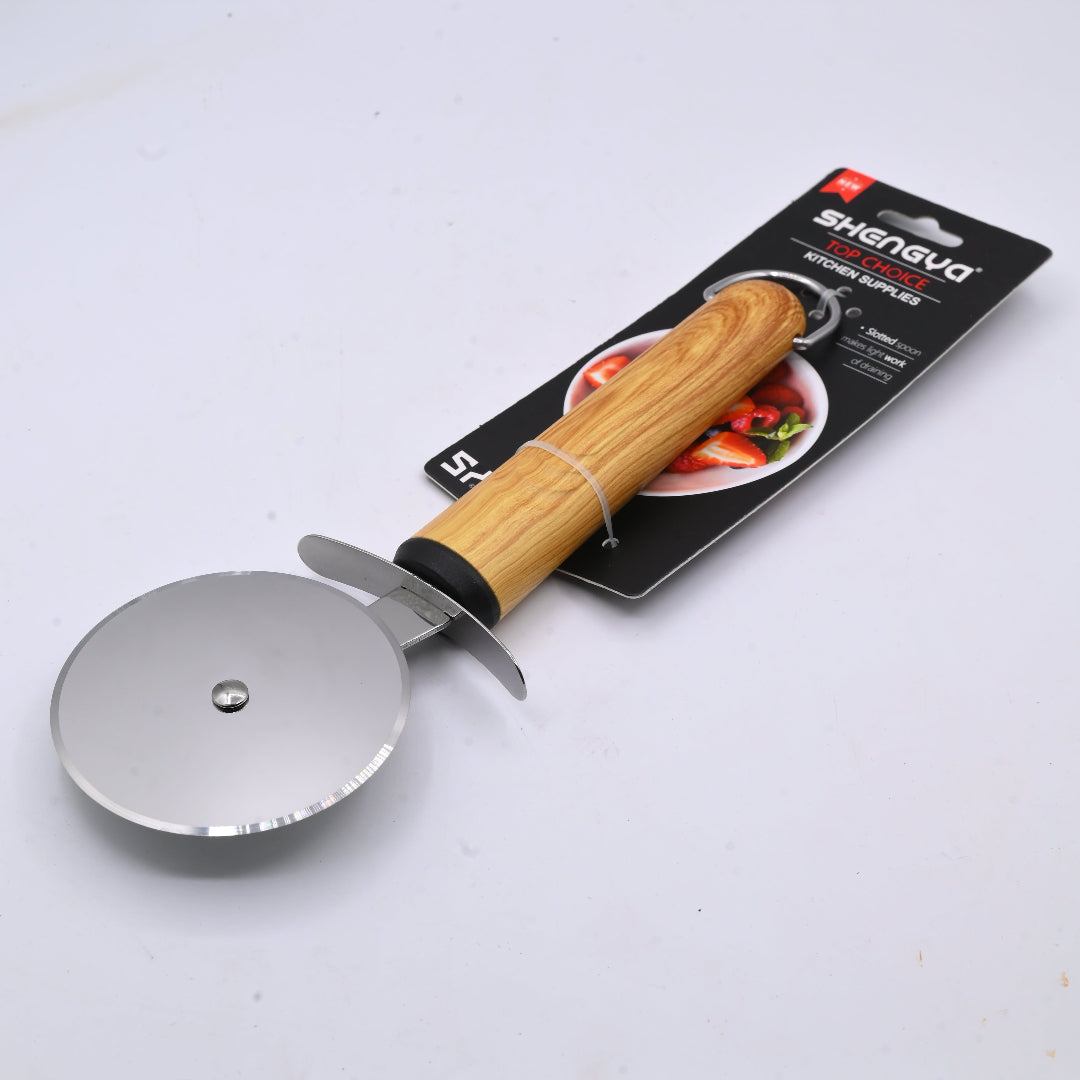 Shengya Stainless Steel Pizza Cutter with Wood Handle 8cm K0929