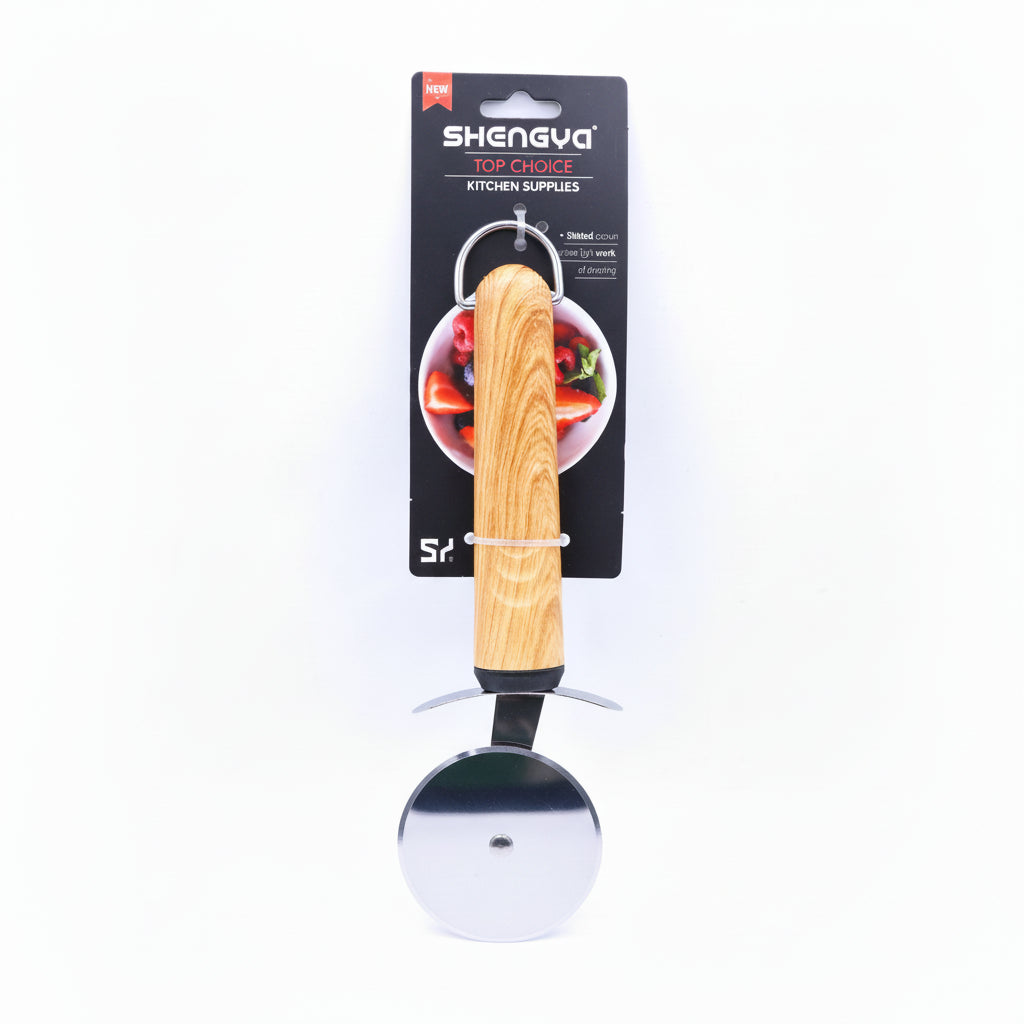 Shengya Stainless Steel Pizza Cutter with Wood Handle 9cm K0928T