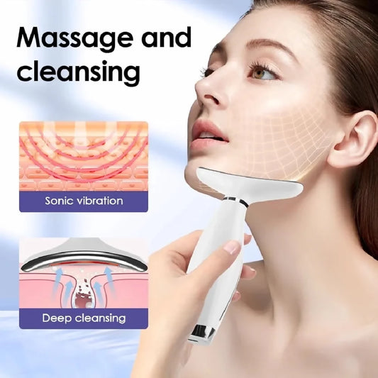 7 Colors LED Lights Face Neck Beauty Device Vibration Massage Improve Neck Lines Home Use Face Lifting Machine 7 Modes 3 Levels