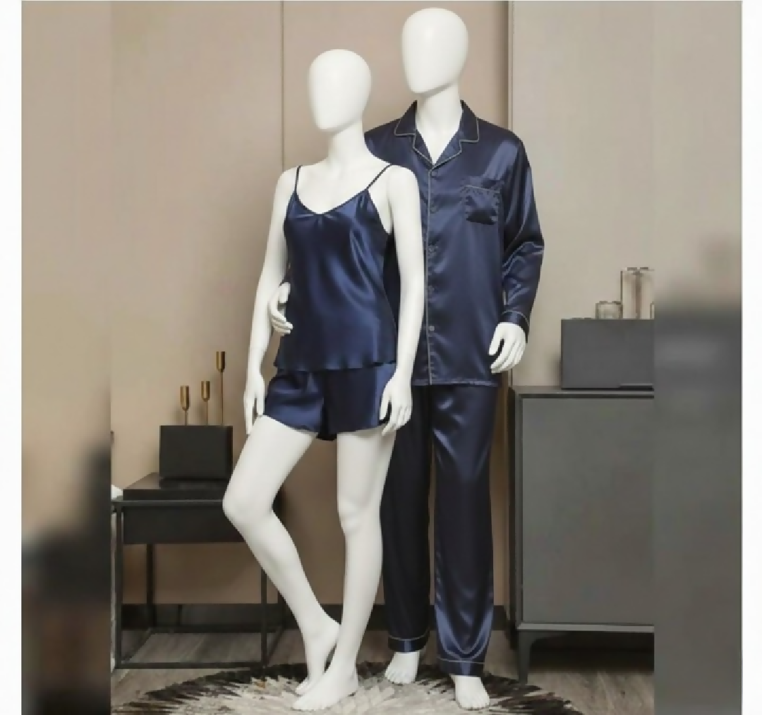 Premium Satin Silk Couple Night Suit Pajama - Short Set - Matching Luxury Nightwear for Men and Women - 4 Pcs