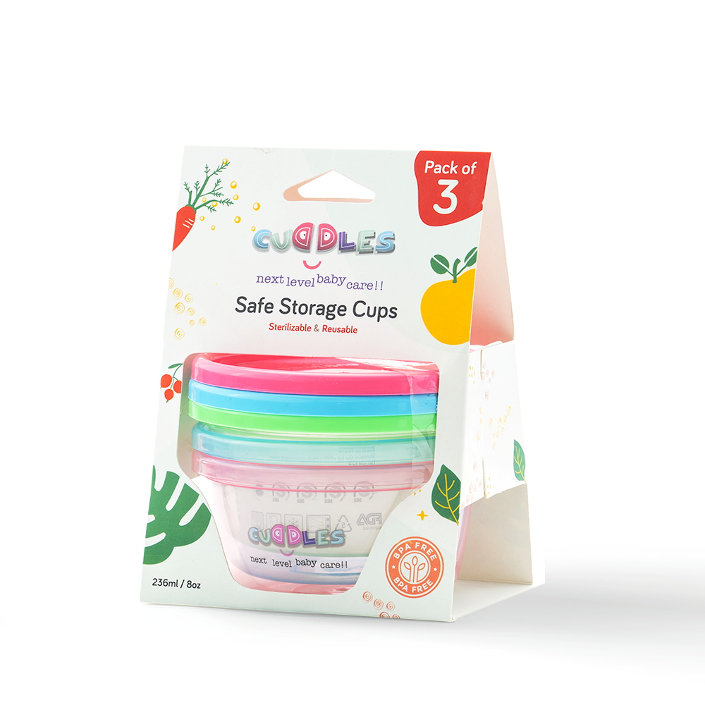 Cuddles Baby Pack of 3 Safe Food Storage Cups 236 ml