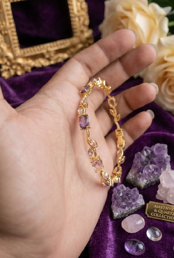 Amethyst Gold plated bracelet Adjustable bangles with purple stones