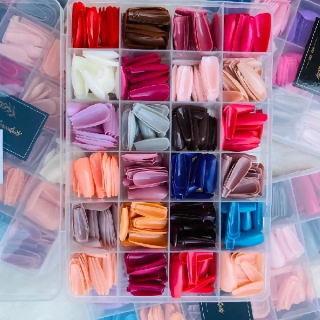 Multicolor Acrylic Artificial Nails Kit Full Cover Nails with Glue 24 Shades 576 Pcs