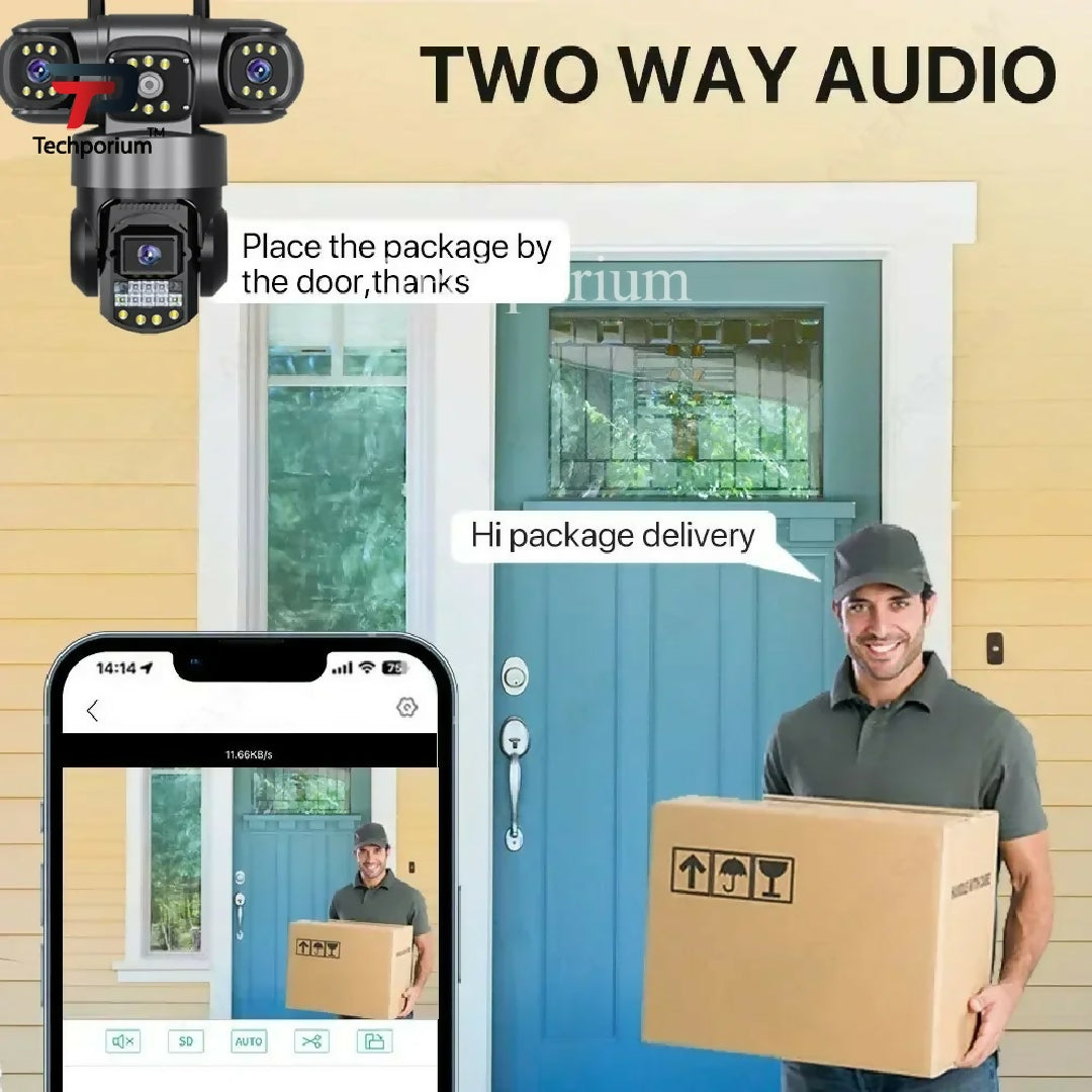 Smart 12MP WiFi 6K Ultra HD 3 Lens IP CCTV Camera PTZ Indoor Outdoor Security Camera with 16x Zoom Motion Detection Alarm Alerts Two Way Talk Audio Night Vision V380 Pro App Wireless Network Camera for Home Office Factory Warehouse Farm House