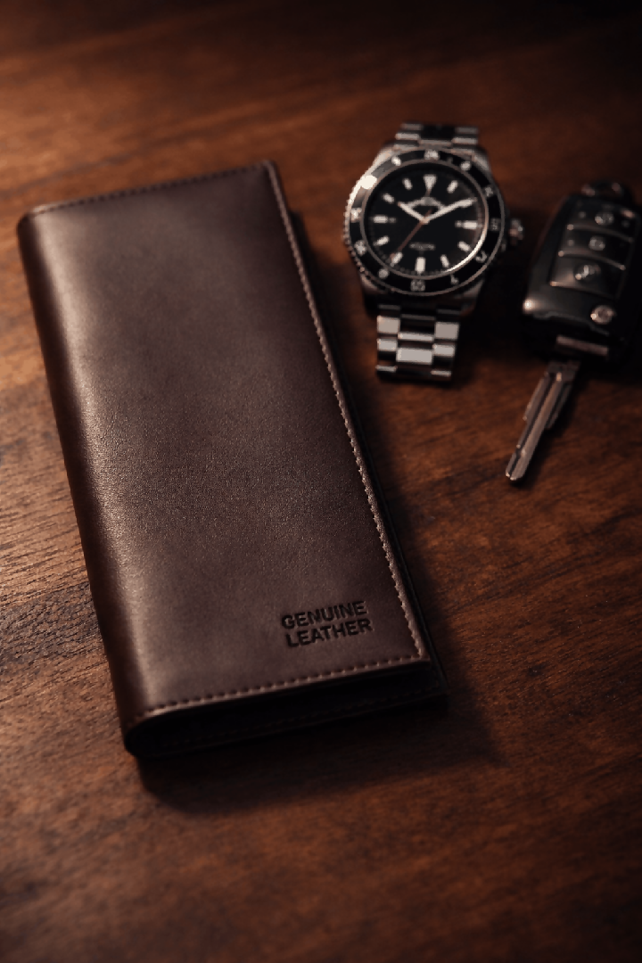 Premium Genuine Leather Long Wallet For Men Women Black