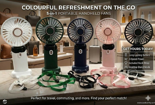 Foldable USB Neck Hanging Fan 5 Speed USB Fan Led Display Screen Rechargeable With Phone Stand