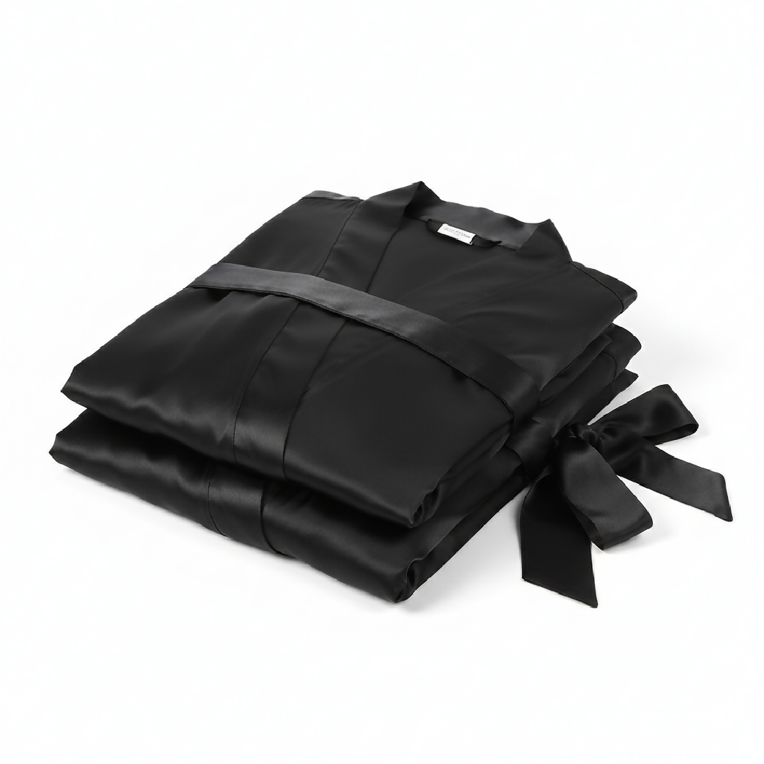 Elegant Silk Couple Gown - Robe Set - Wrap Style with Waist Belt - 2 Pcs