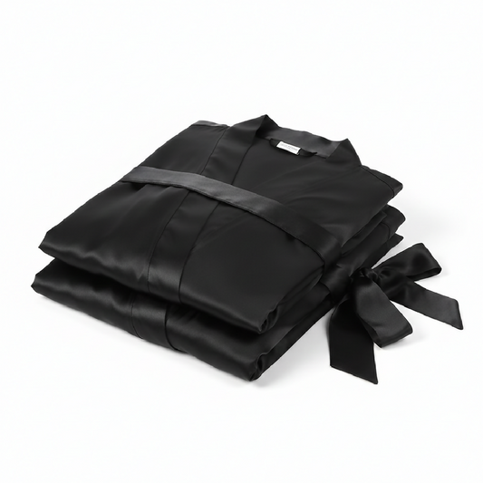 Elegant Silk Couple Gown - Robe Set - Wrap Style with Waist Belt - 2 Pcs