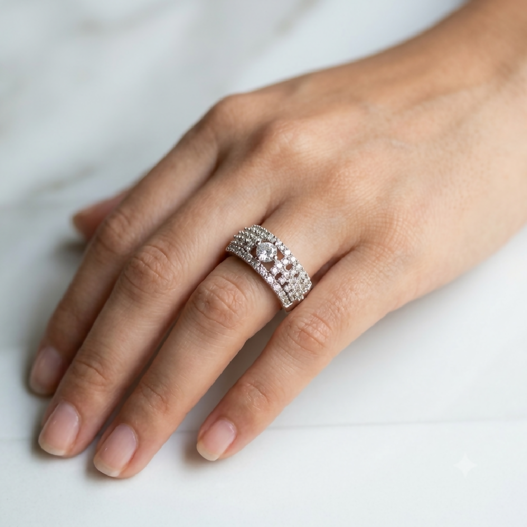 Zircon Sparkling Cluster Adjustable Band Ring
