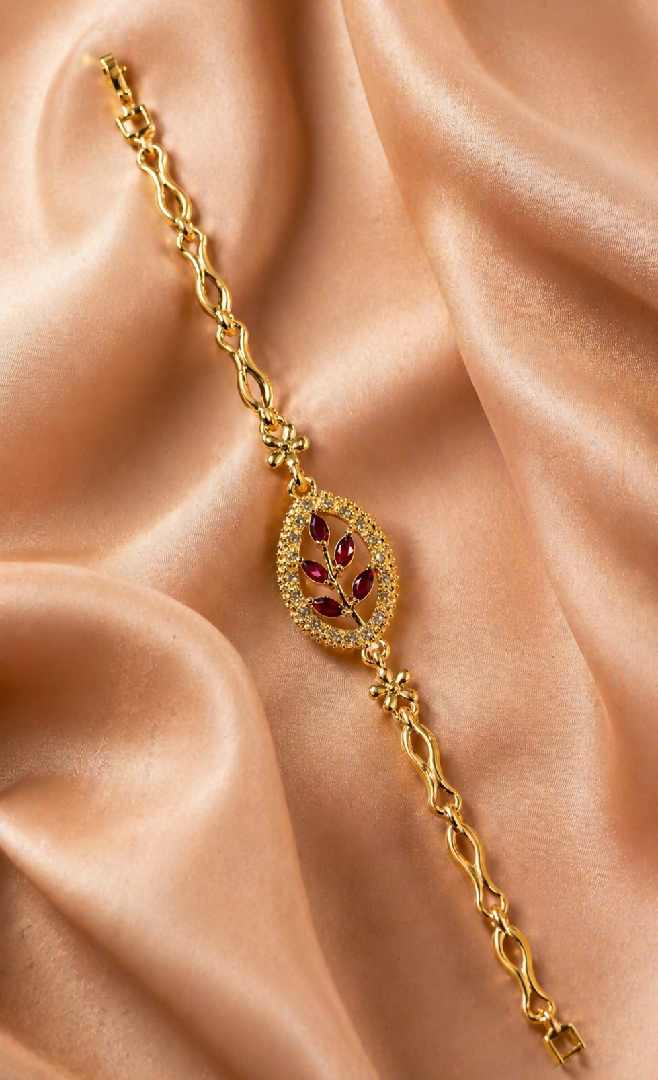Royal Ruby-Red Floral Filigree Gold Bracelet