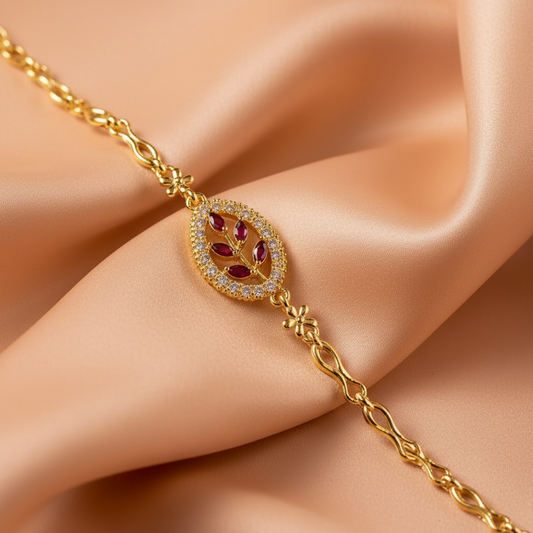 Royal Ruby-Red Floral Filigree Gold Bracelet