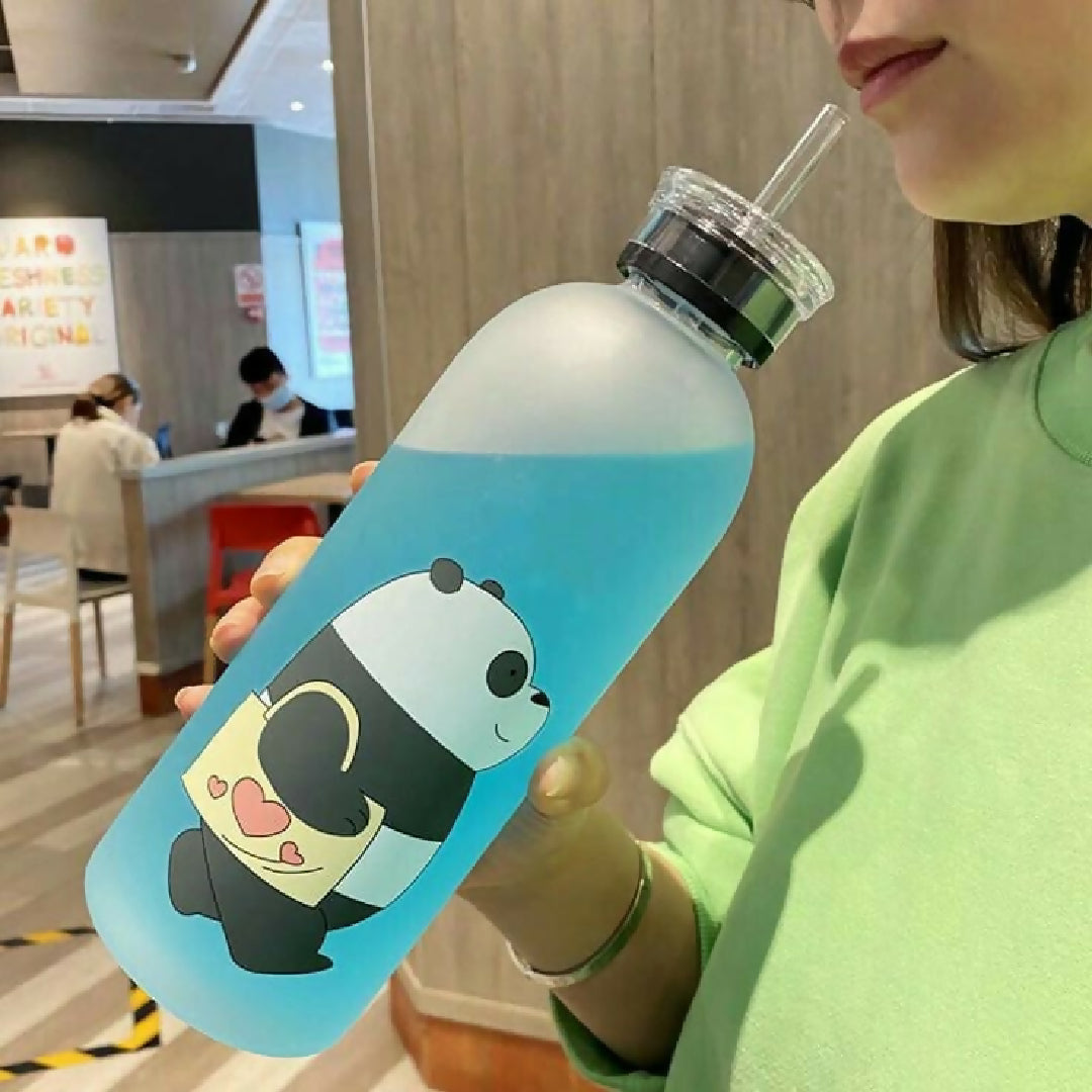 We Bare Bears Panda Water Bottle 1000ml - Cute Cartoon Design Durable Hydration Bottle For School Gym Travel And Outdoor Activities Random Color