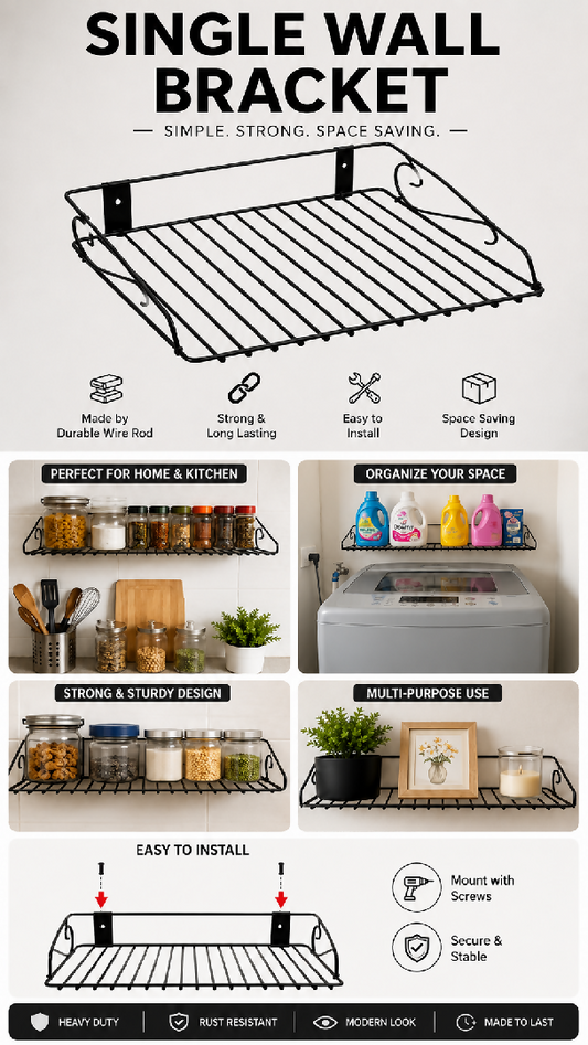 Wall Mounted Wire Shelf - Heavy Duty Metal Storage Rack - Kitchen Storage Rack - Home Storage Organizer - Wifi Router Stand Organizer - Multi-Purpose Floating Shelf