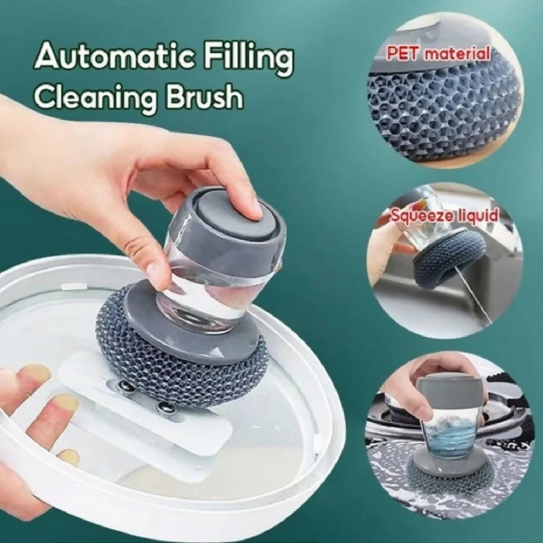Kitchen Soap Dispensing Palm Brush Automatic Filling Dish Scrubber with PET Bristles Non Scratch Cleaning Brush for Pots Pans and Sinks