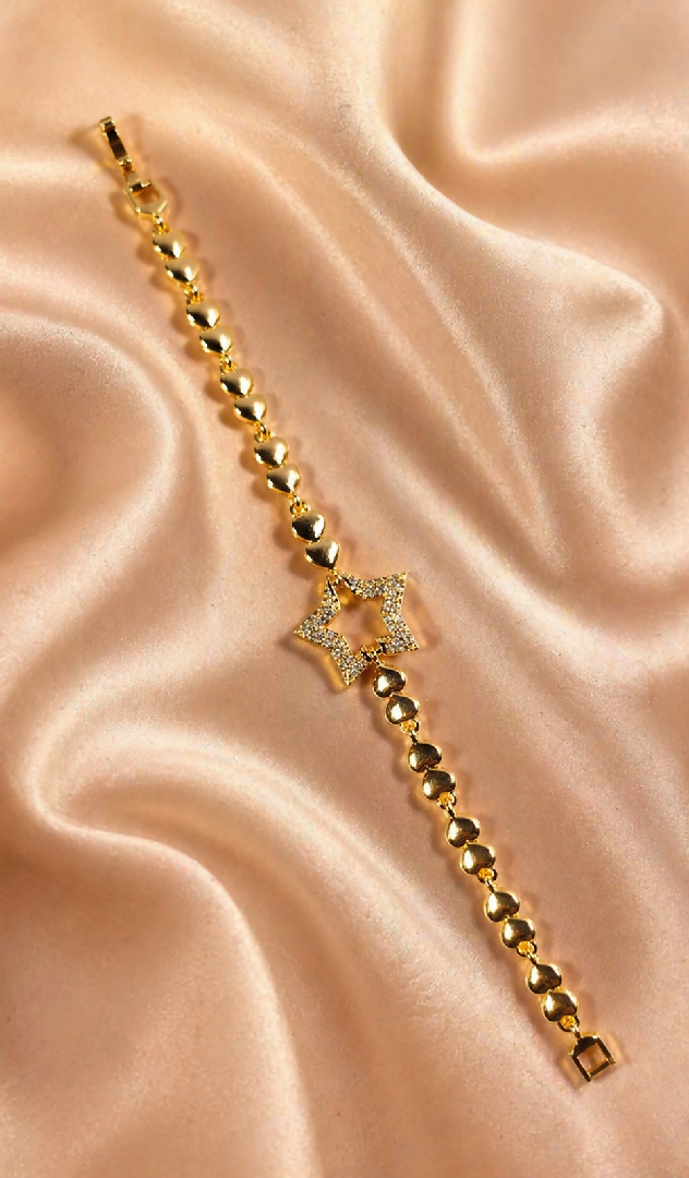 Celestial Heart and Star Pavé Gold Bracelet