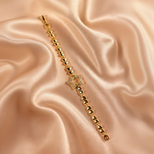 Celestial Heart and Star Pavé Gold Bracelet