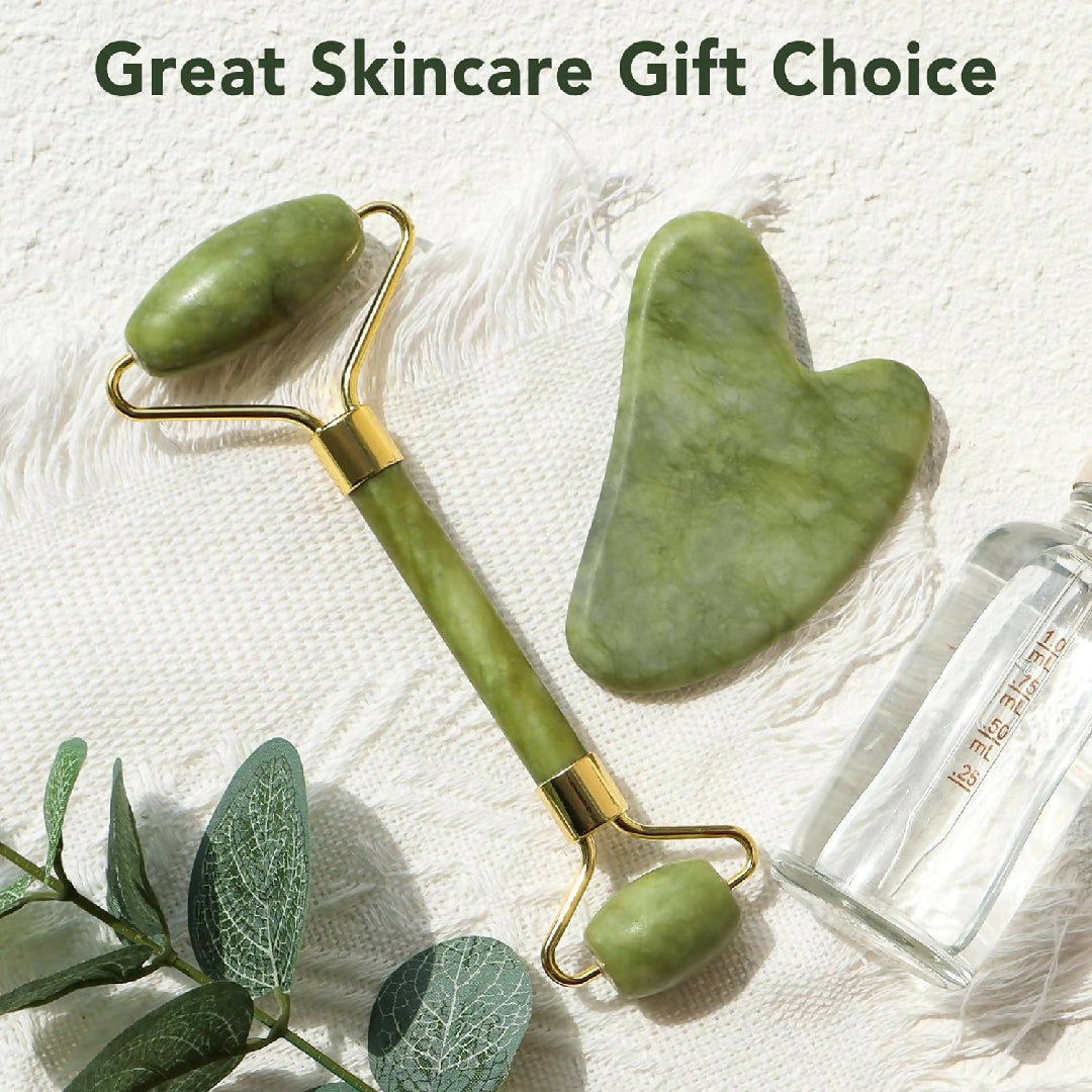 Jade Roller Facial Massager with Gua Sha Tool