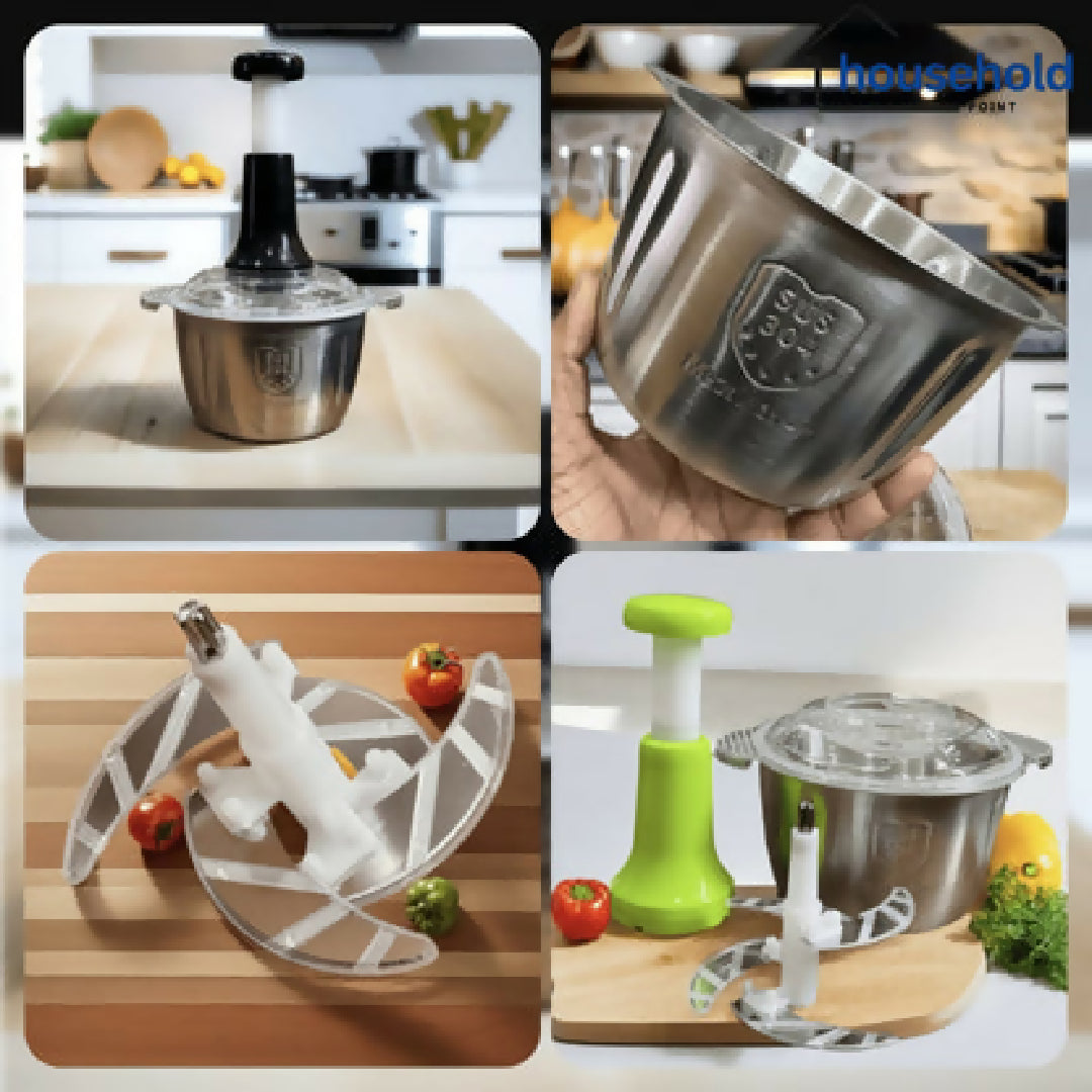 2 0Litre 4 Blades Premium Quality Meat and Vegetable Push Chopper with Stainless Steel Bowl