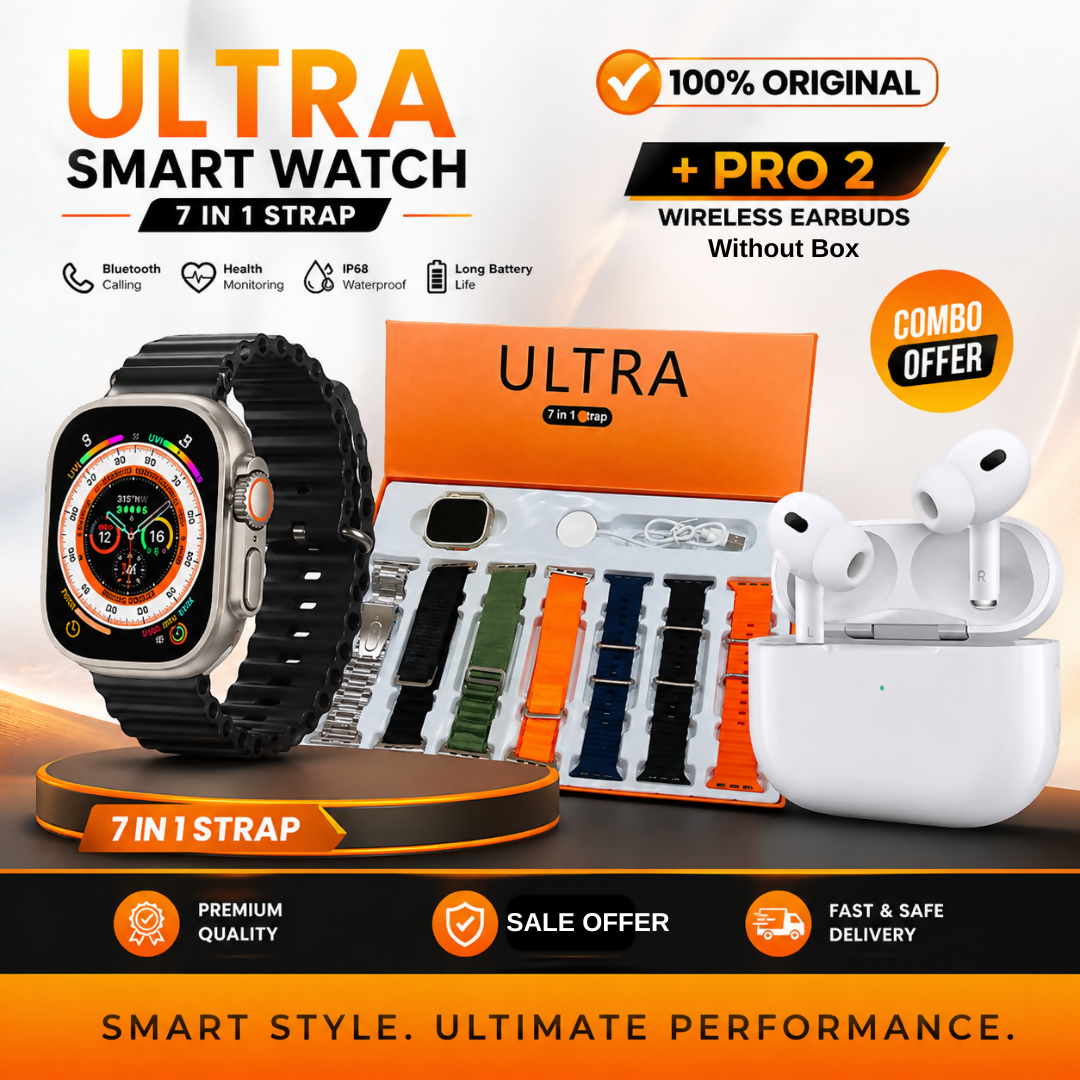 Ultra Smart Watch And Pro 2 Wireless Earbuds without box Combo Deal