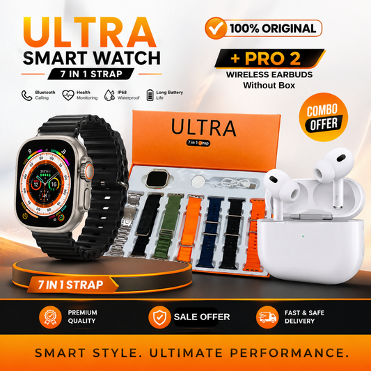 Ultra Smart Watch And Pro 2 Wireless Earbuds without box Combo Deal