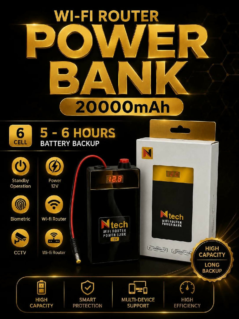 Ntech WiFi Router Power Bank 12V Automatic upto 4 hours backup