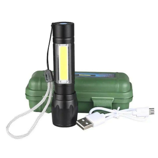 Portable LED Flashlight - Mini Rechargeable Torch with Side Light and Waterproof Metal Body