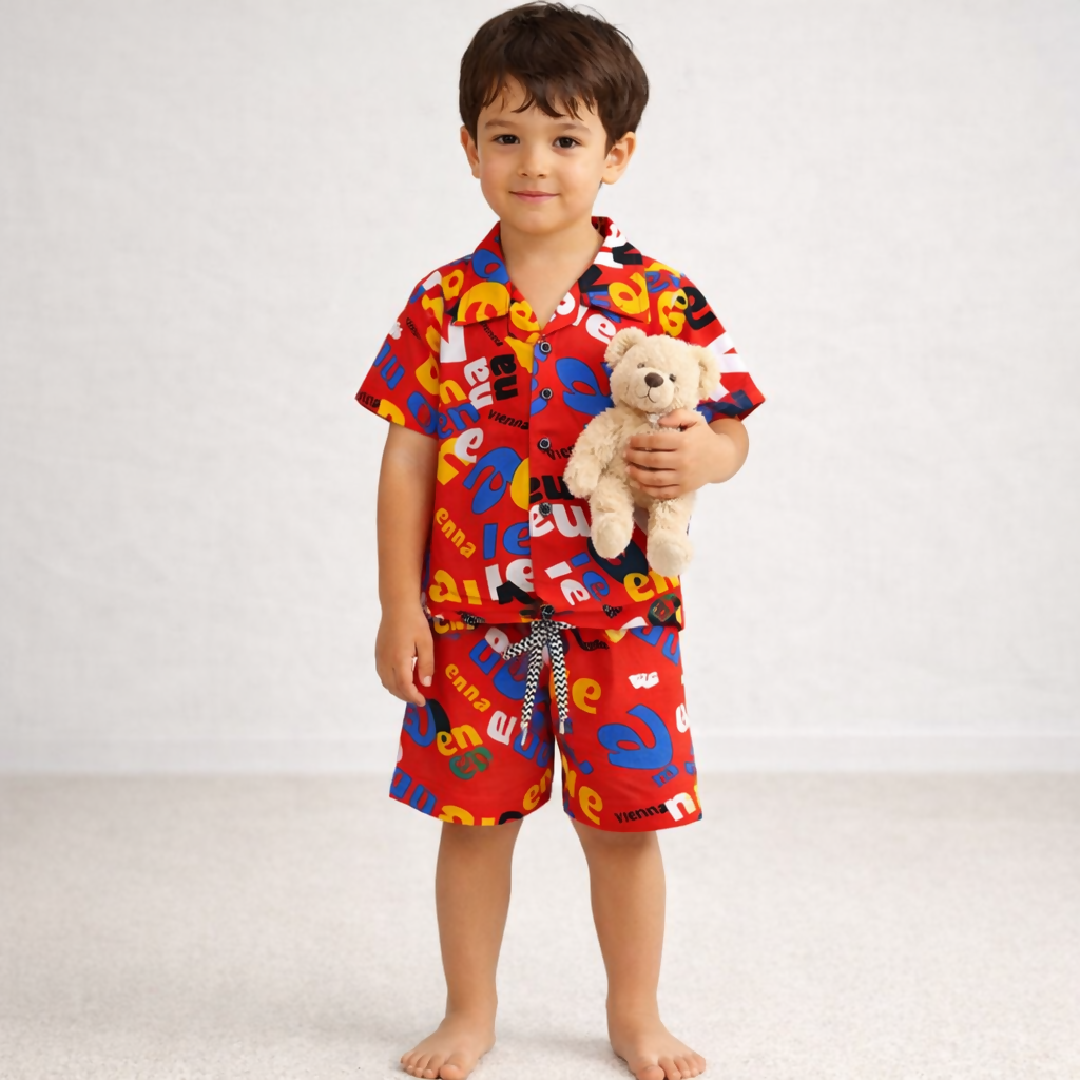 Kids Printed Linen Short Pajama Set