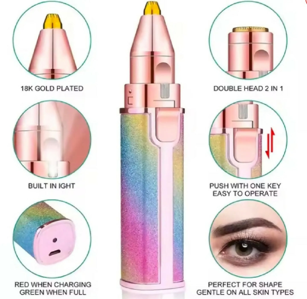 2-in-1 Rechargeable Eyebrow and Facial Hair Trimmer USB Electric Body Face Hair Remover for Women