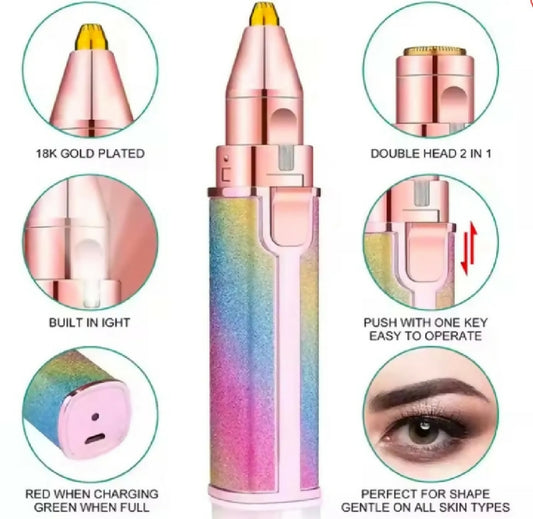 2-in-1 Rechargeable Eyebrow and Facial Hair Trimmer USB Electric Body Face Hair Remover for Women