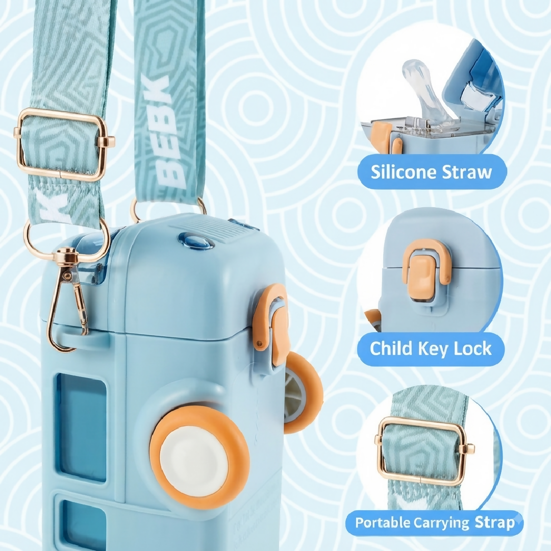 500ml Cute Bus Shape Water Bottle For Kids With Straw And Strap Leakproof Portable Sipper Bottle