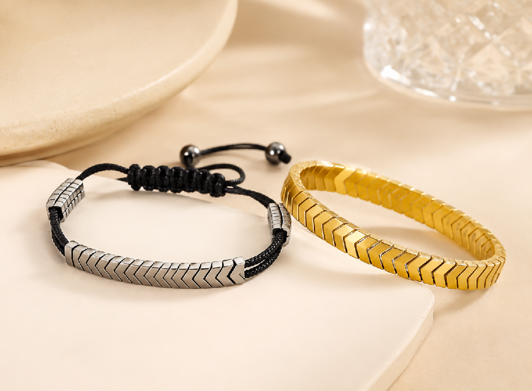 Couple Matching Bracelet Set Gold Silver Adjustable Bracelets for Men Women